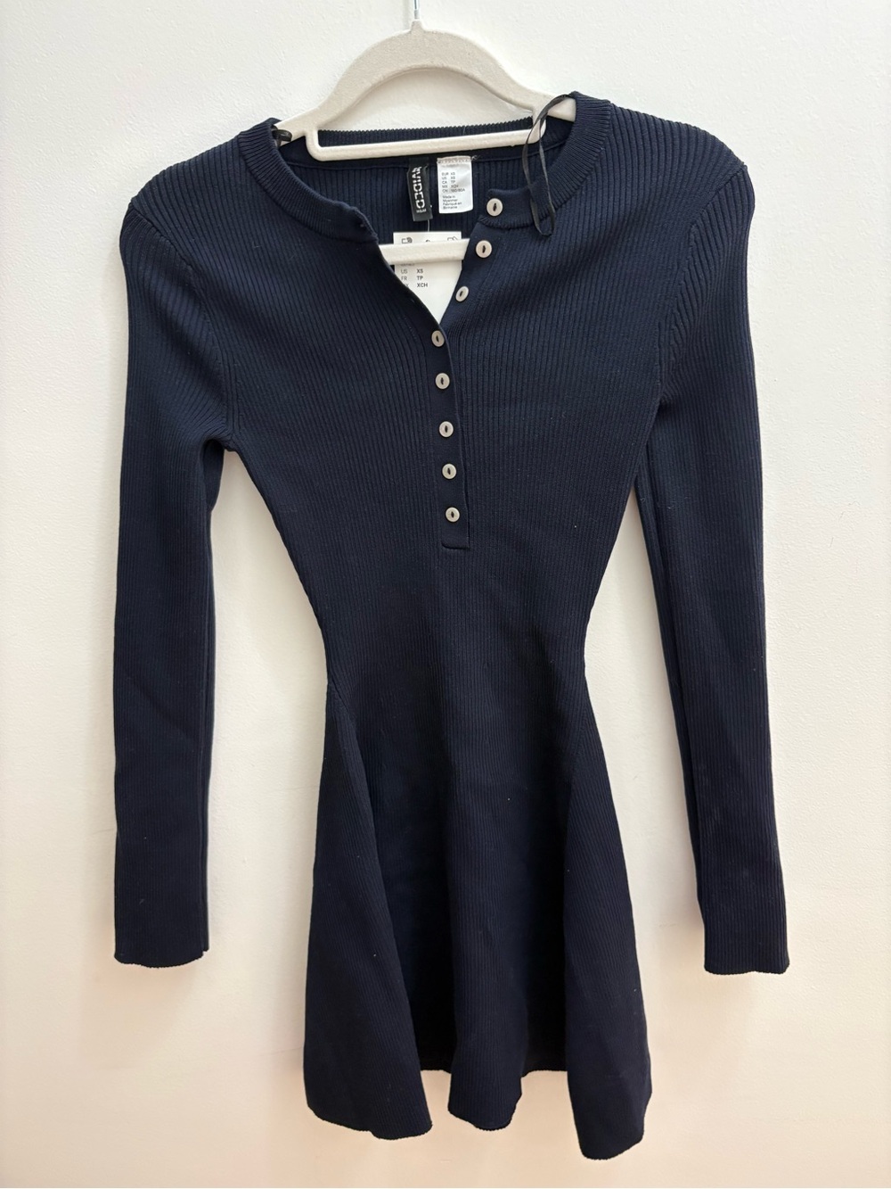 Ribbed Long-Sleeve Dress - Navy